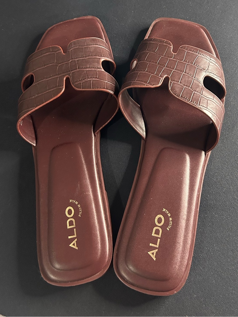 ALDO Women's Dark Maroon Croc-Embossed Slide Sandals